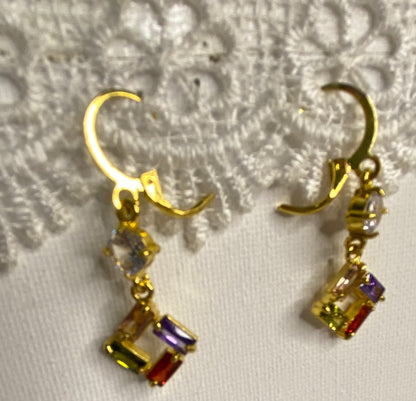 Earrings - Square Jewels and Imitation Diamond