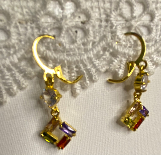 Earrings - Square Jewels and Imitation Diamond