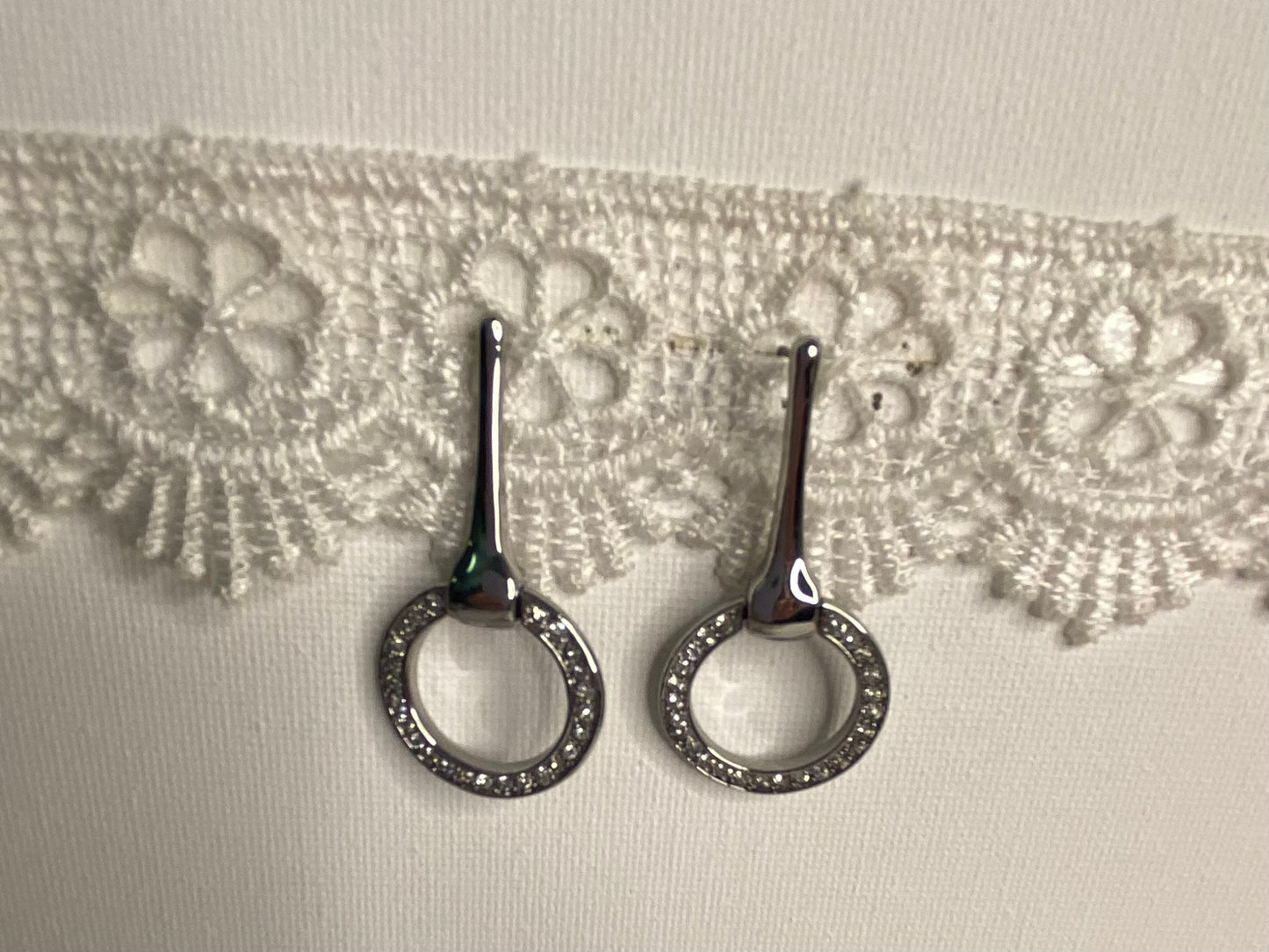 Earrings -Silver Circle with imitation Diamonds