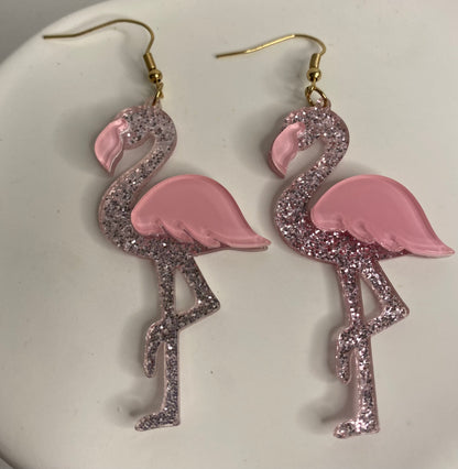 Earrings -Pink Glitter Flamingo