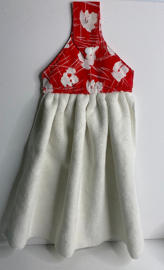Hanging  Hand Towel Red & White Flowers