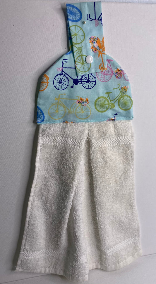 Hanging  Hand Towel White Towel with Bikes on Top
