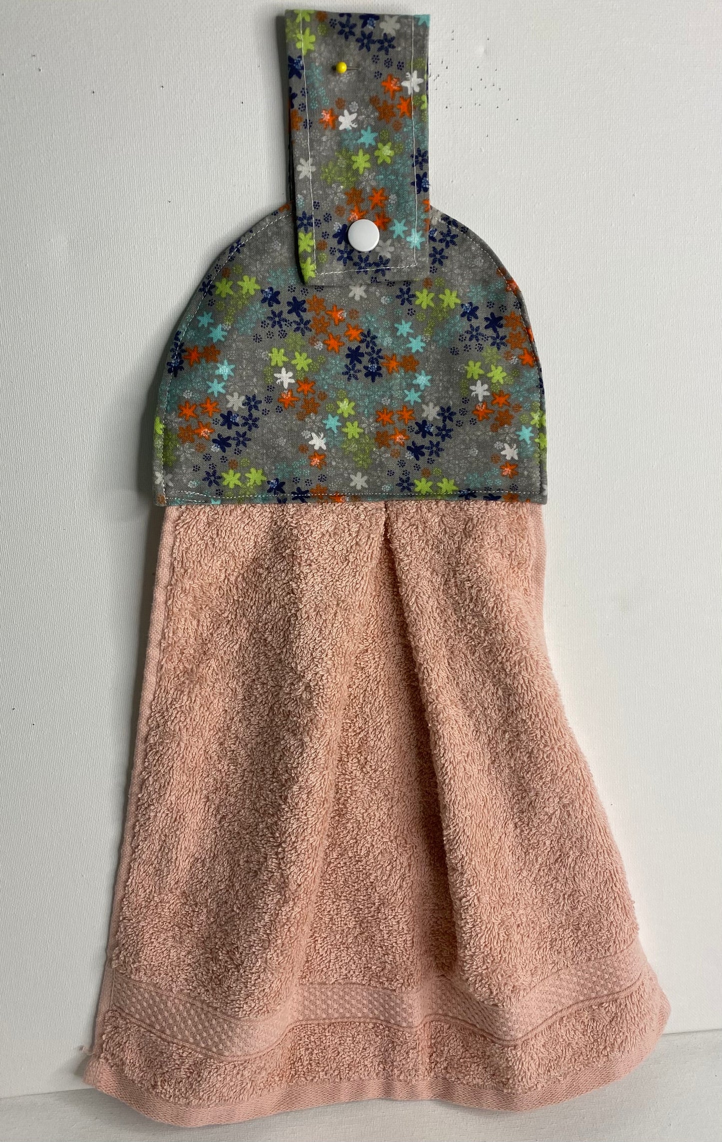Hanging  Hand Towel Dusty Pink with Multi Coloured Stars