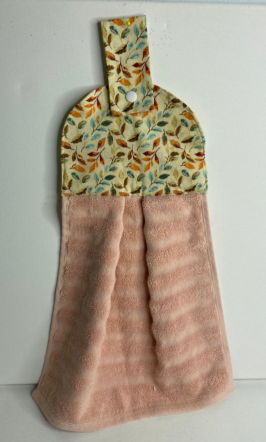 Hanging  Hand Towel Dusty Pink with Cream Leafed Top