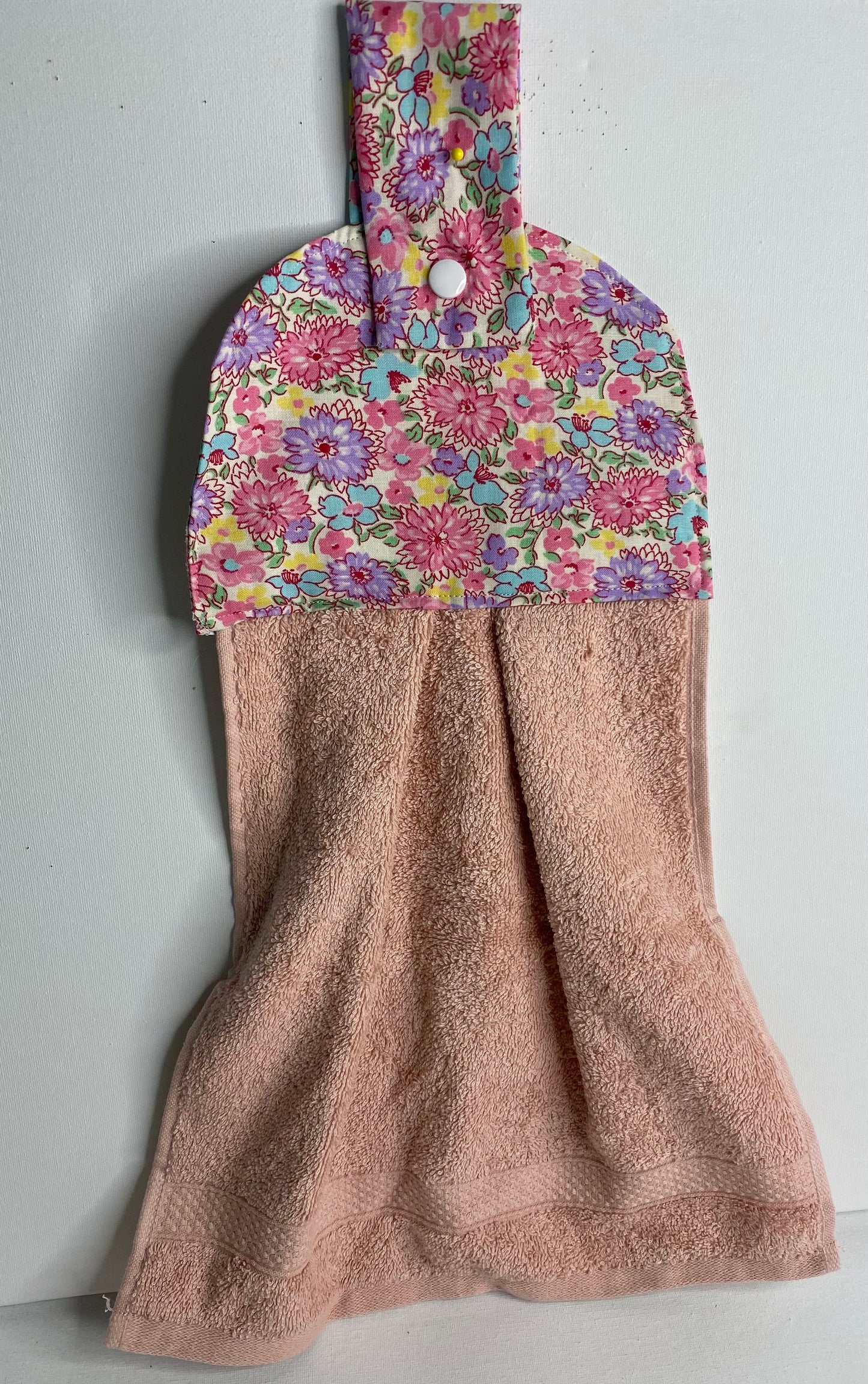 Hanging  Hand Towel Dusty Pink with Multi Coloured Flowers