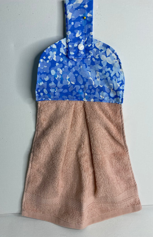 Hanging  Hand Towel Dusty Pink with Blue Spots