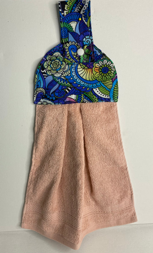 Hanging  Hand Towel Dusty Pink with Clue Floral Top
