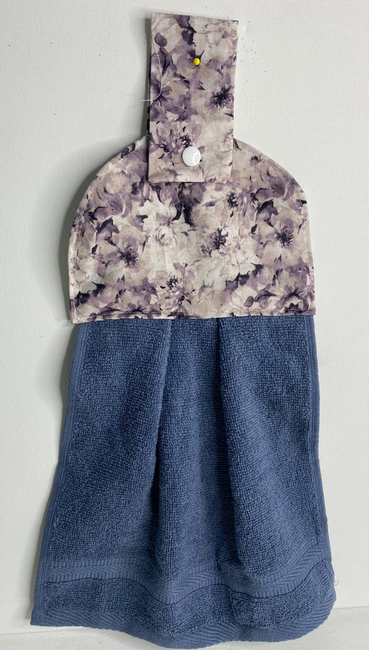 Hanging  Hand Towel Dark Grey Towel With Purple Flower Top