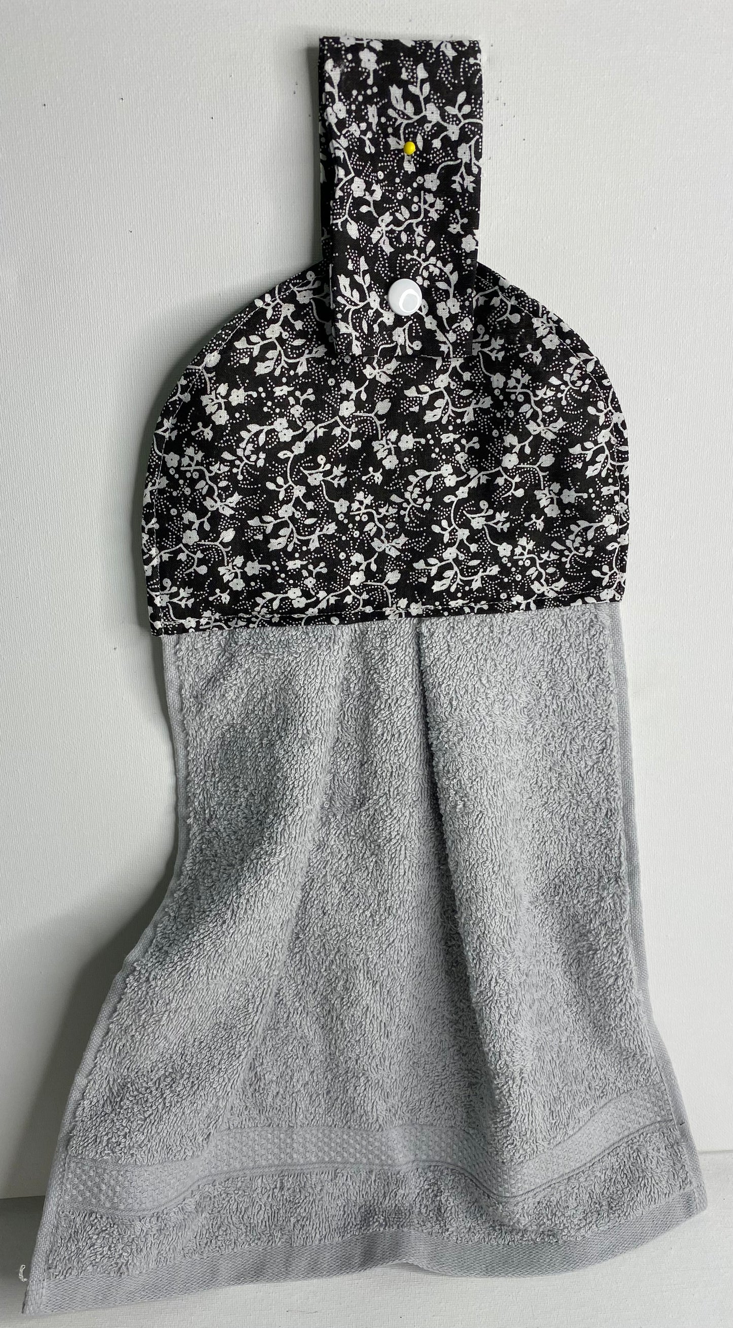Hanging  Hand Towel Light Grey with Black & White Floral Top