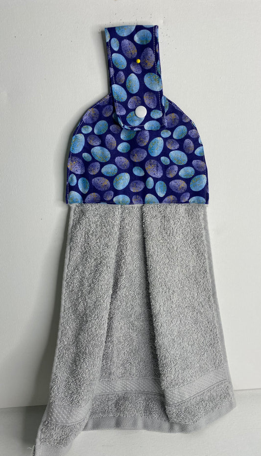 Hanging  Hand Towel  Blue Circles Top with Grey Towel