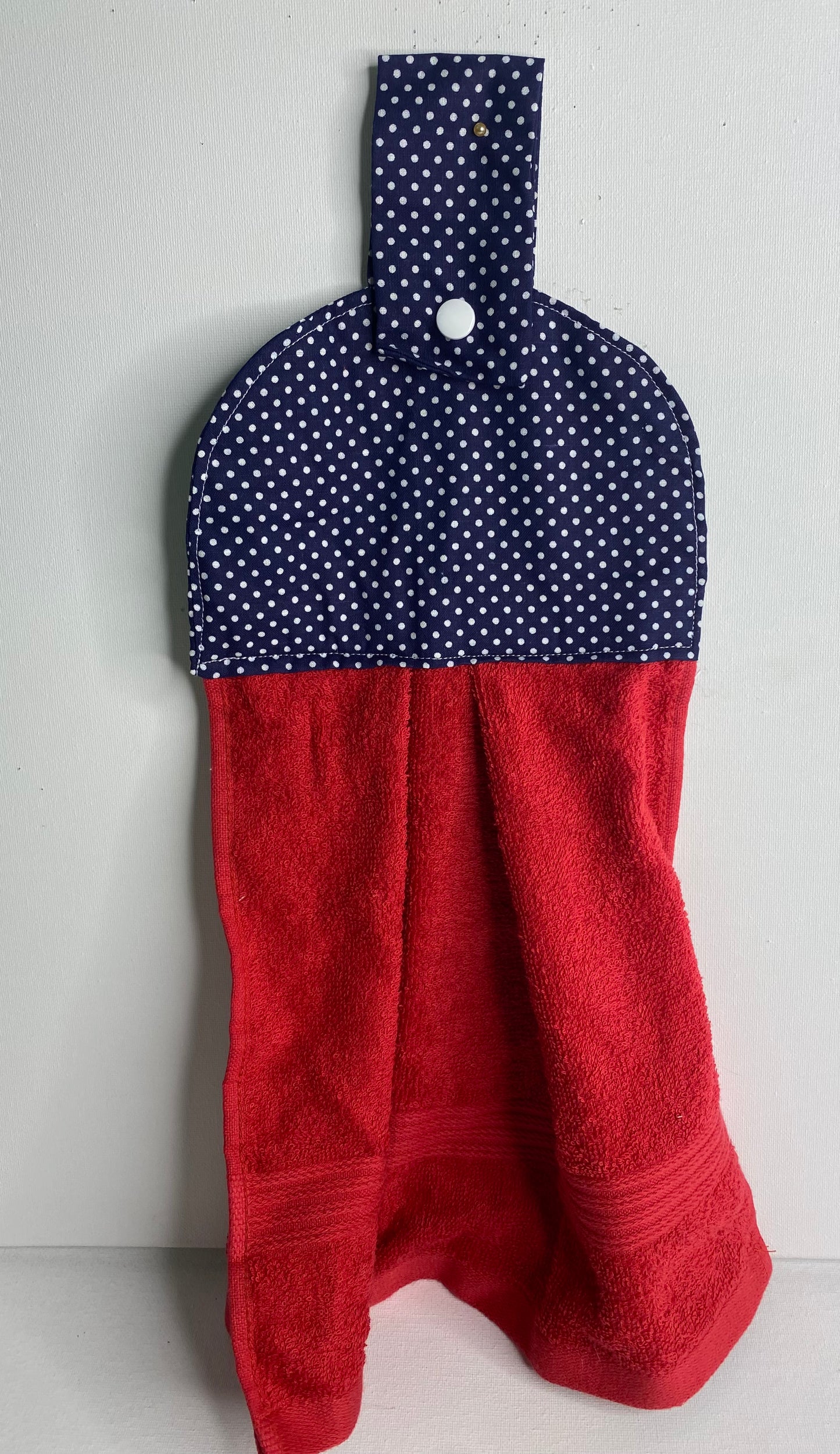 Hanging  Hand Towel Red with Blue and White Spot Top