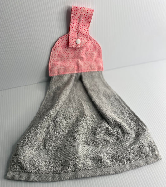 Hanging  Hand Towel  - Grey Towel with Pink Spot Top