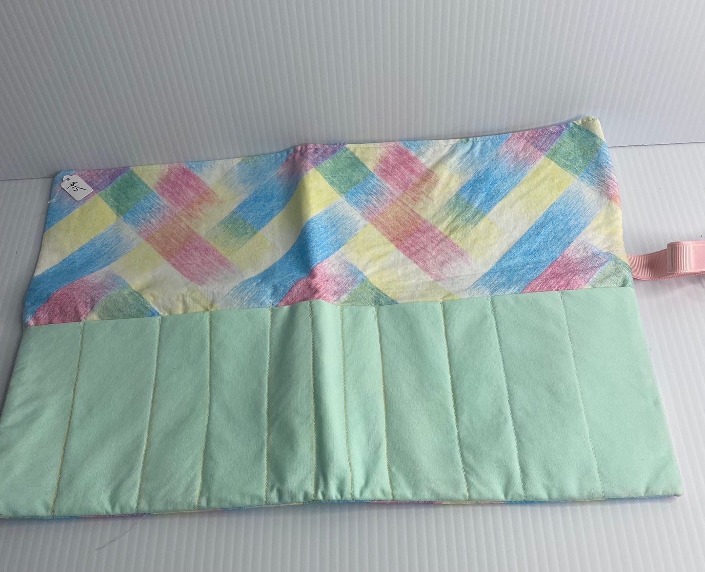 Make up Brush Travel Wrap - Cotton Material Green with colourful paint smudges