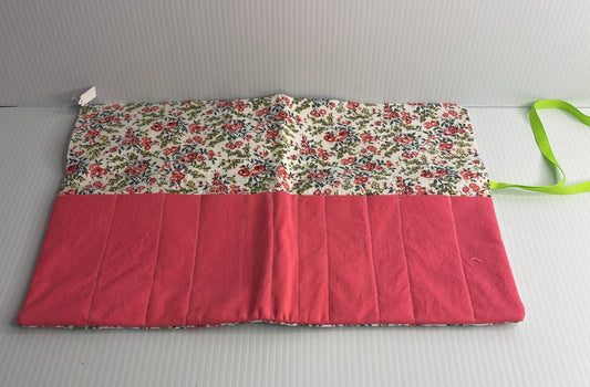 Make up Brush Travel Wrap - Cotton Material Pink and White with small flowers
