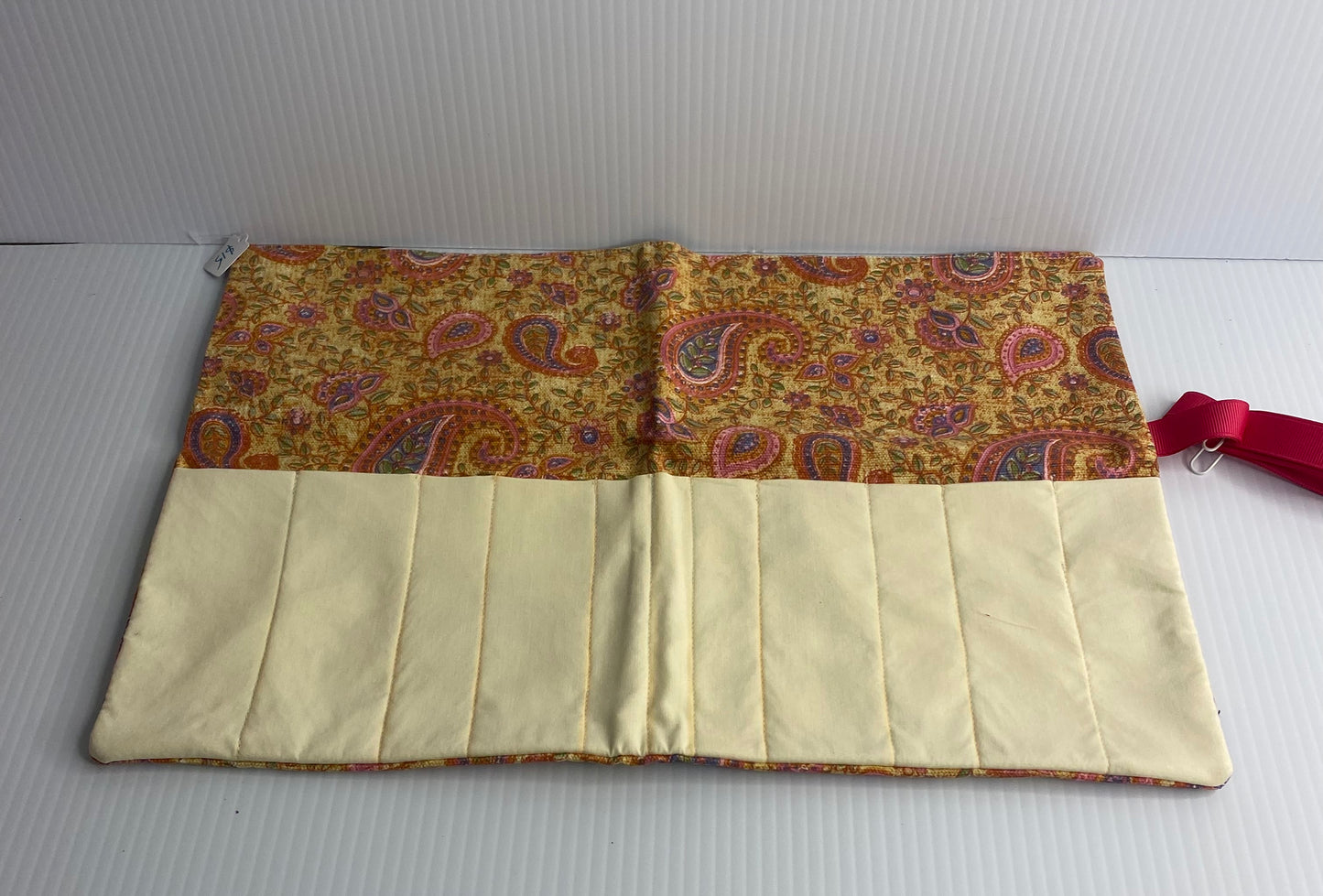 Make up Brush Travel Wrap - Cotton Material Paisley Print on soft Light Brown with Yellow Contrast