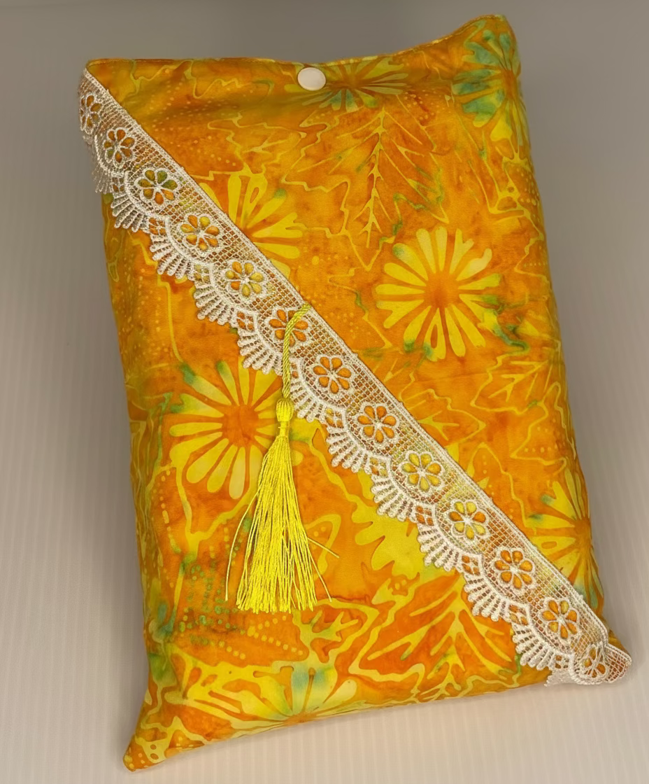 Book Sleeve - Padded, Medium Yellow & Orange Batik