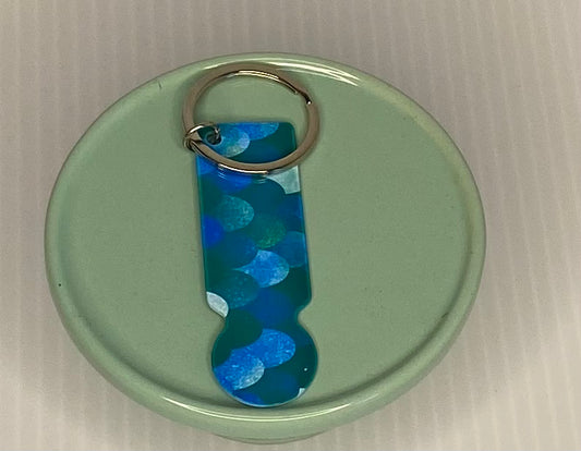 Shopping Trolley Coin Key Ring Blue and Green
