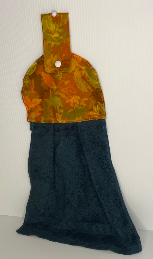 Hanging  Hand Towel  - Green Towel with Orange Leaves on top