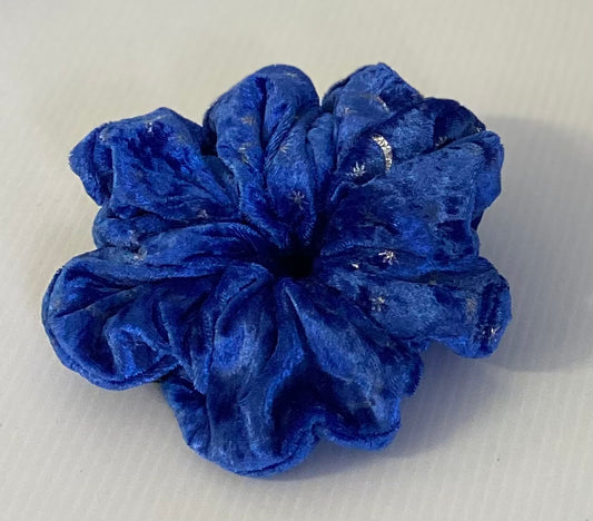 Hair Scrunchies XXL - Blue Velvet White Stars