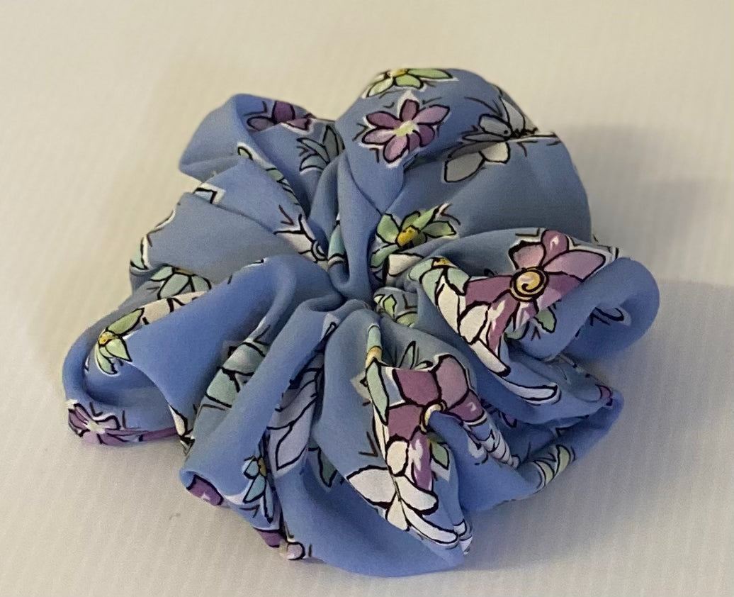 Hair Scrunchies XXL - Blue with Flowers