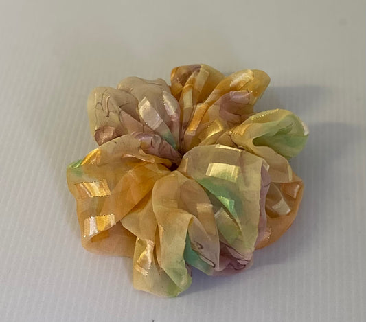 Hair Scrunchies XXL -Yellow with Green See Through