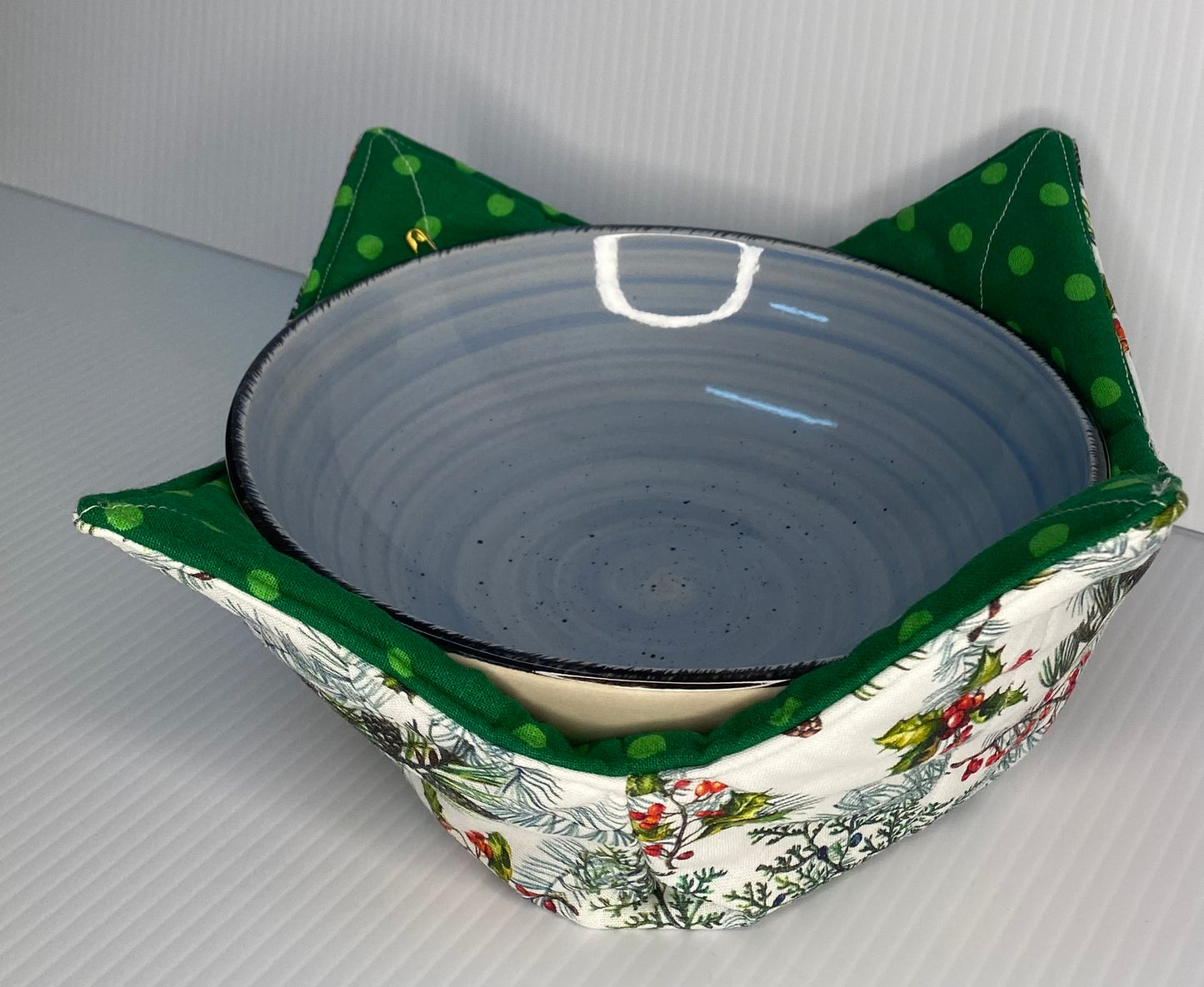 Microwave Bowl Cosy Green & White Spot