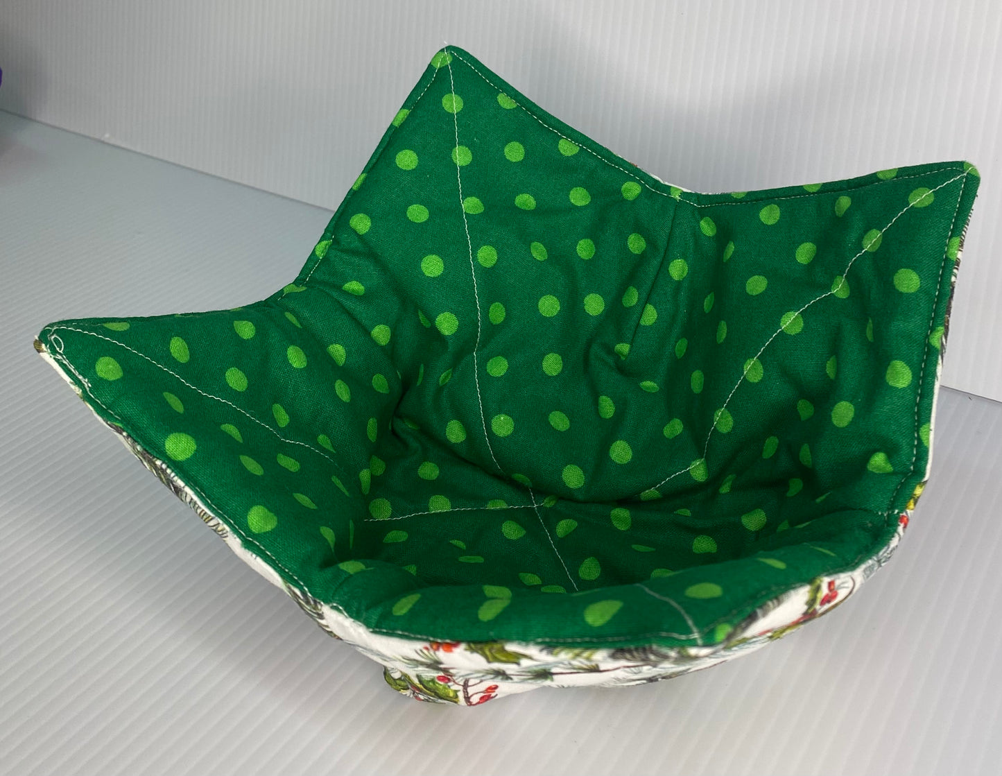 Microwave Bowl Cosy Green & White Spot