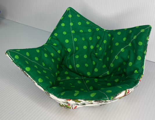 Microwave Bowl Cosy Green & White Spot