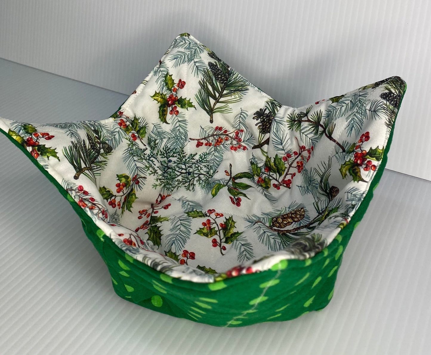 Microwave Bowl Cosy Green & White Spot