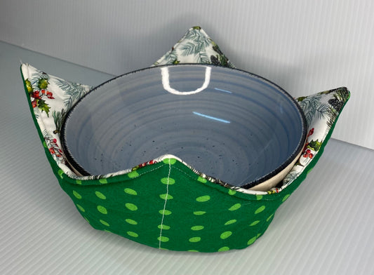 Microwave Bowl Cosy Green & White Spot