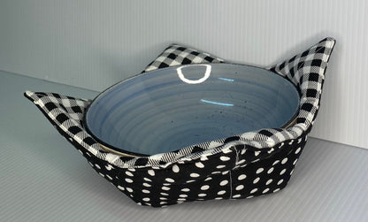 Microwave Bowl Cosy Black & White Check & Spot