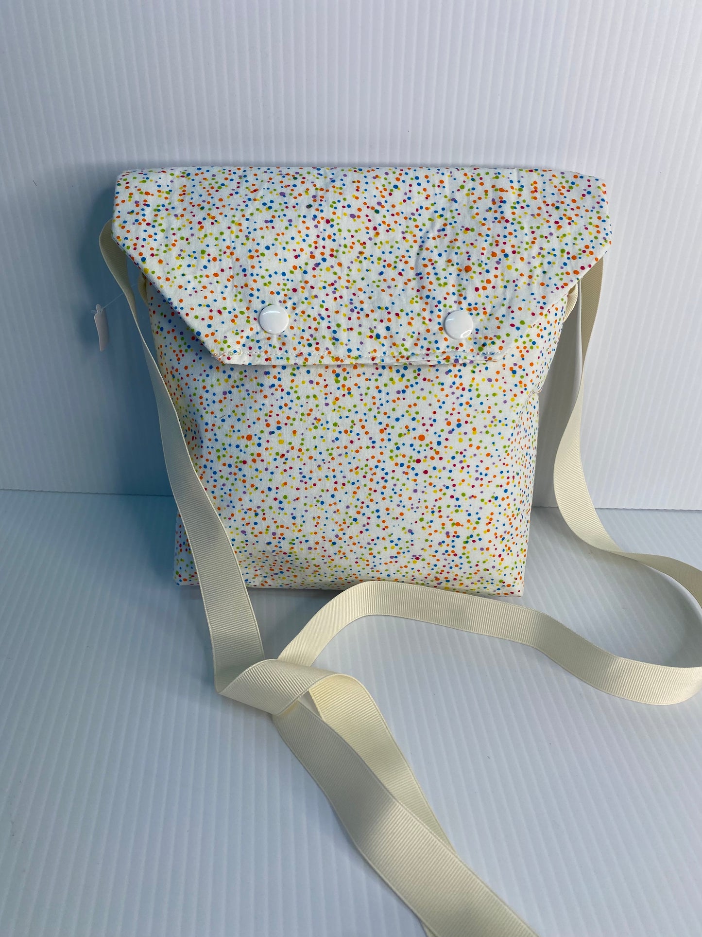 Cross Body Bag - White Confetti. Cotton Material