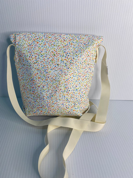 Cross Body Bag - White Confetti. Cotton Material