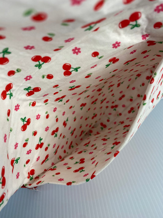 Cross Body Bag - Cherries on White Cotton Material