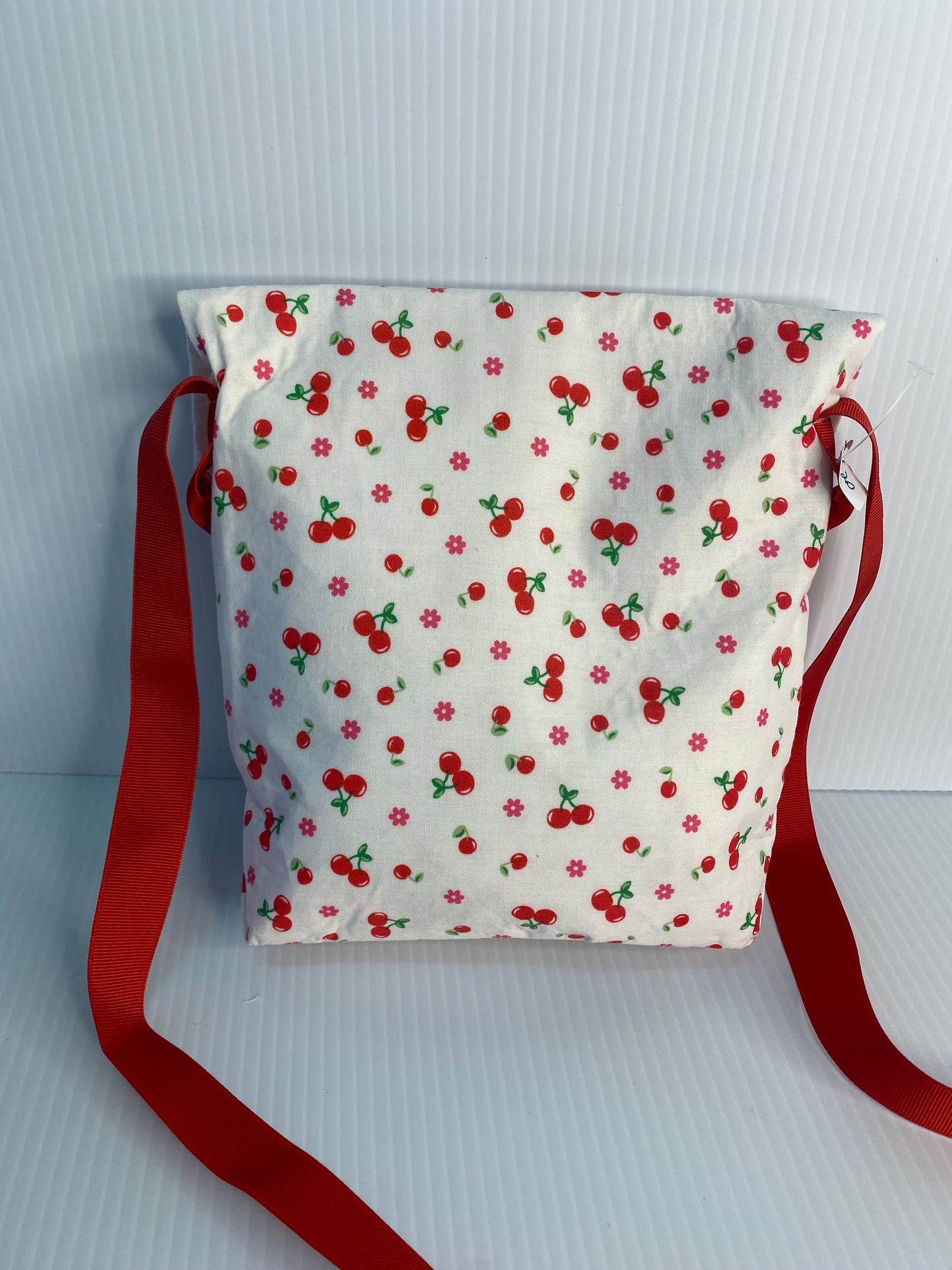 Cross Body Bag - Cherries on White Cotton Material