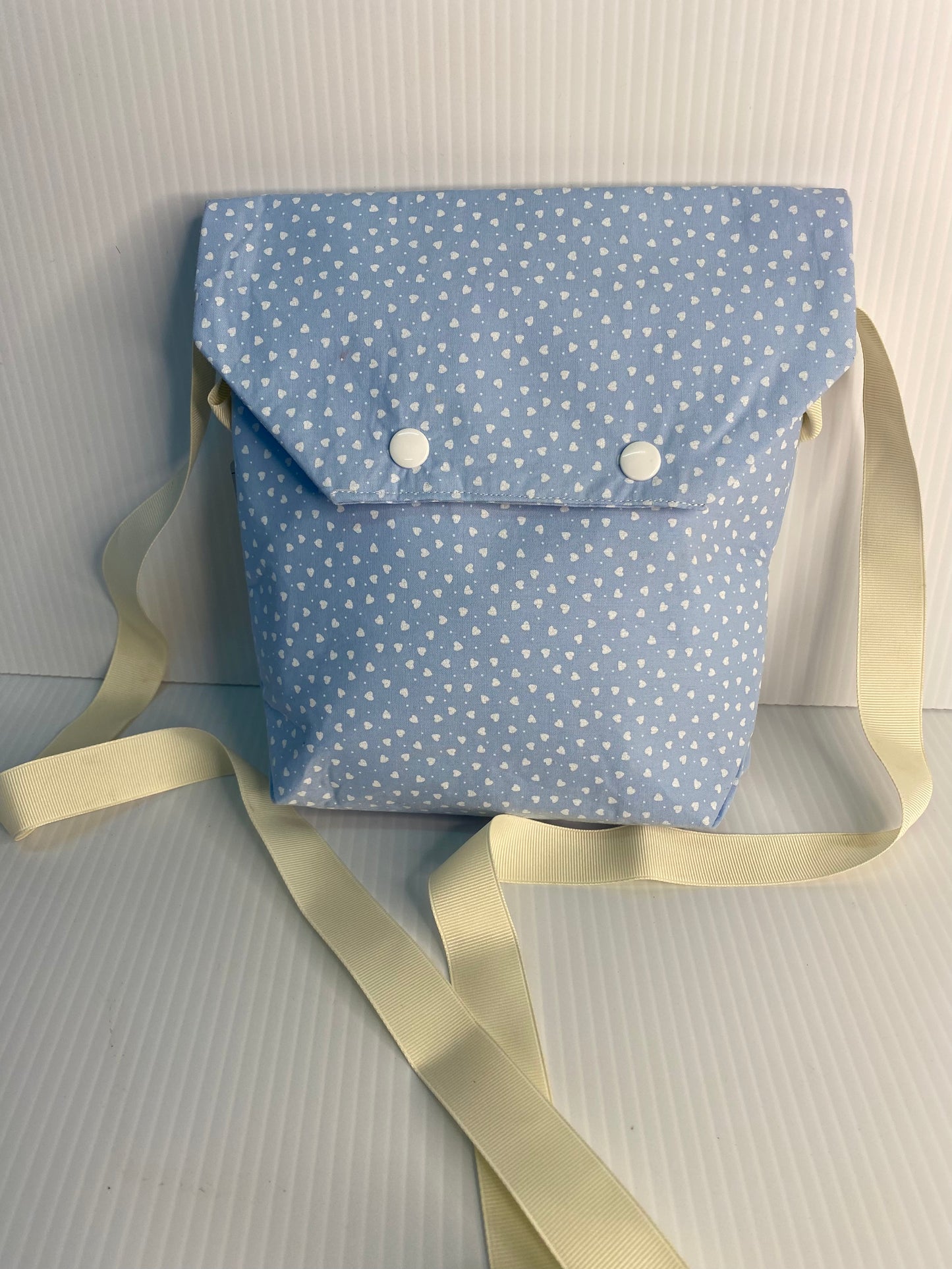 Cross Body Bag - Small Hearts on light blue Cotton Material