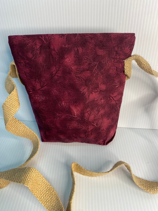 Cross Body Bag - Small branches on burgandy Cotton Material