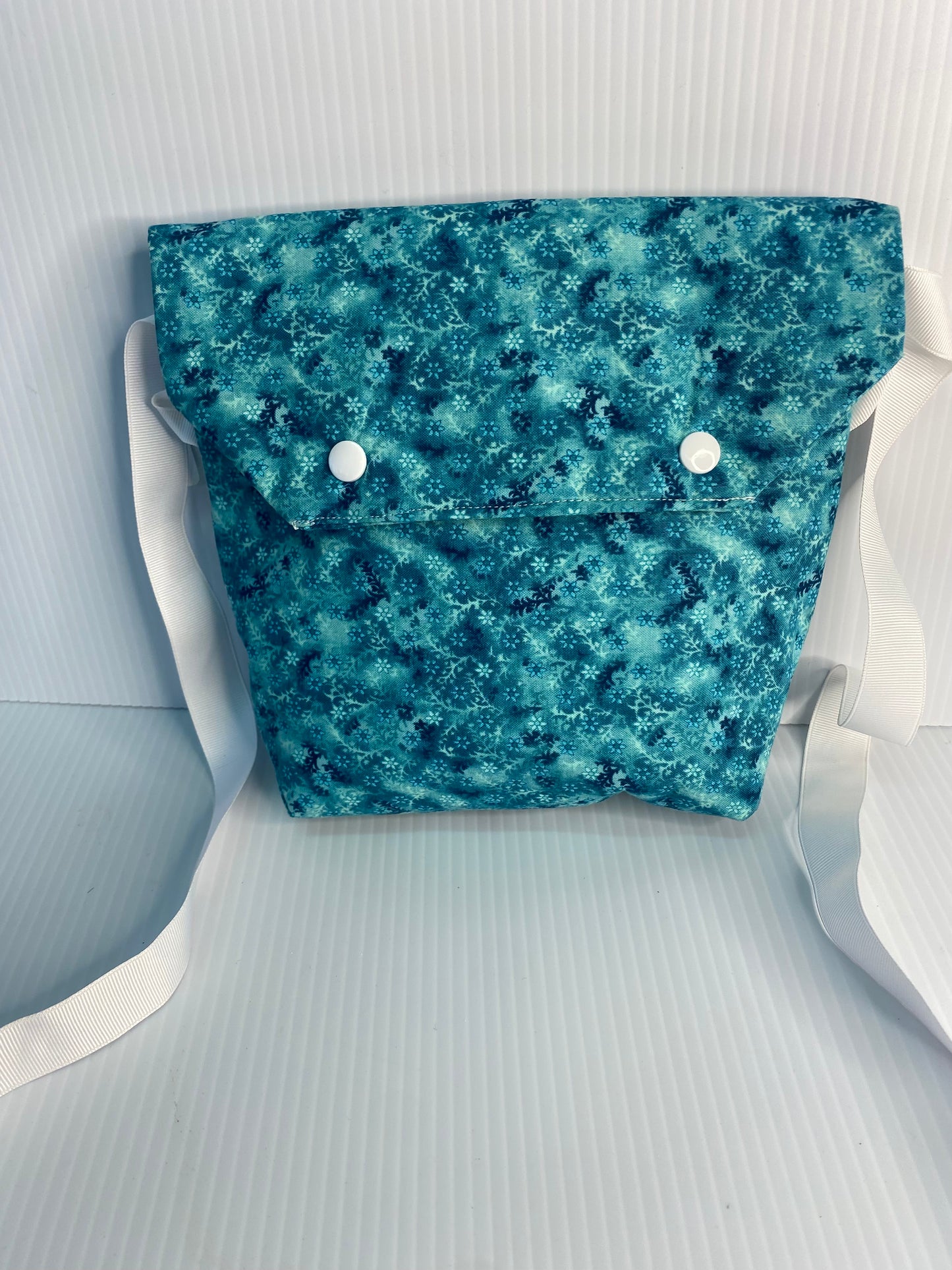Cross Body Bag - Small Floral on Blue. Cotton Material (