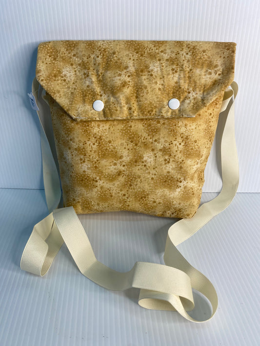 Cross Body Bag - Small flowers and Leaves on Honey Coloured Cotton Material