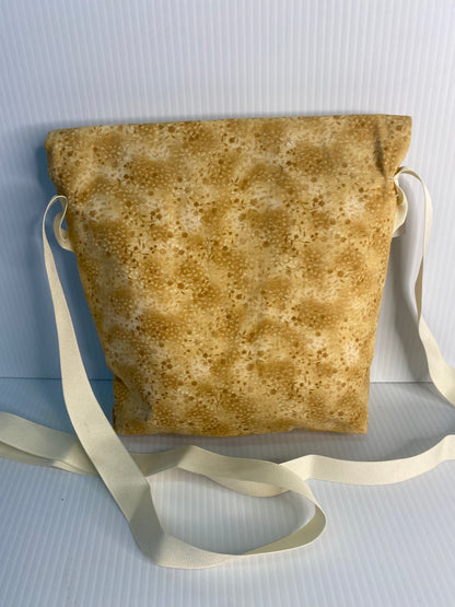 Cross Body Bag - Small flowers and Leaves on Honey Coloured Cotton Material