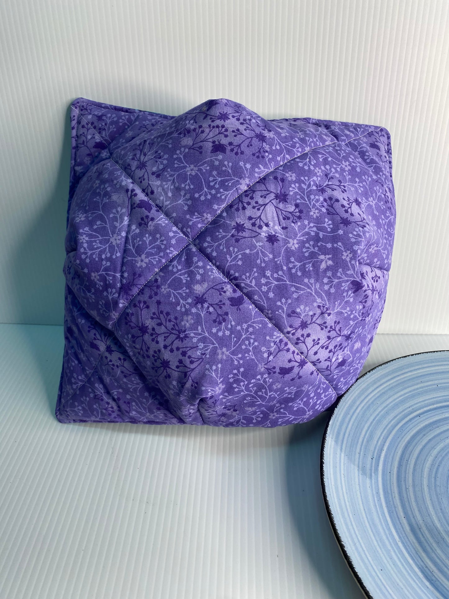 Dinner Plate Microwave Cosy - Purple floral and jade swirls