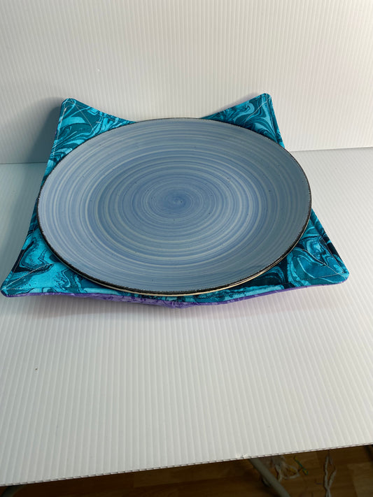 Dinner Plate Microwave Cosy - Purple floral and jade swirls