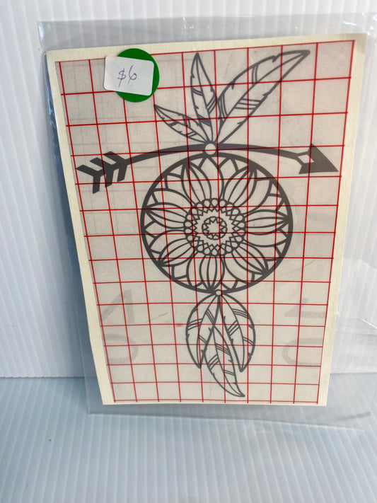 Decal -Mandala Silver arrow and feathers