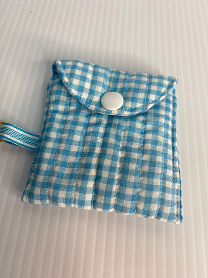 Small Ear Bud Pouch -Blue and White Check