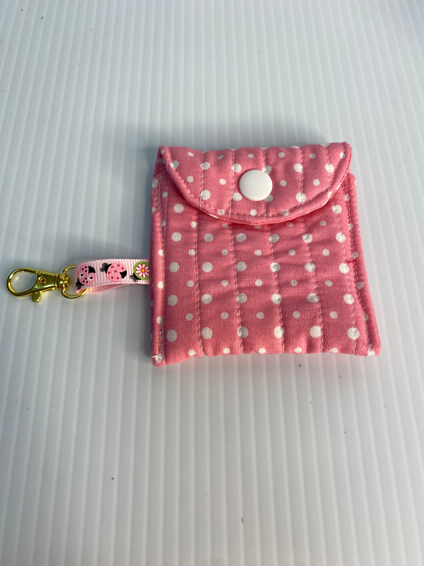 Small Ear Bud Pouch - Pink with White Spots