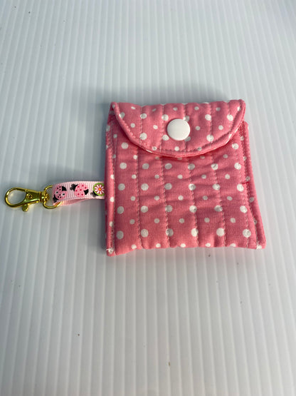 Small Ear Bud Pouch - Pink with White Spots