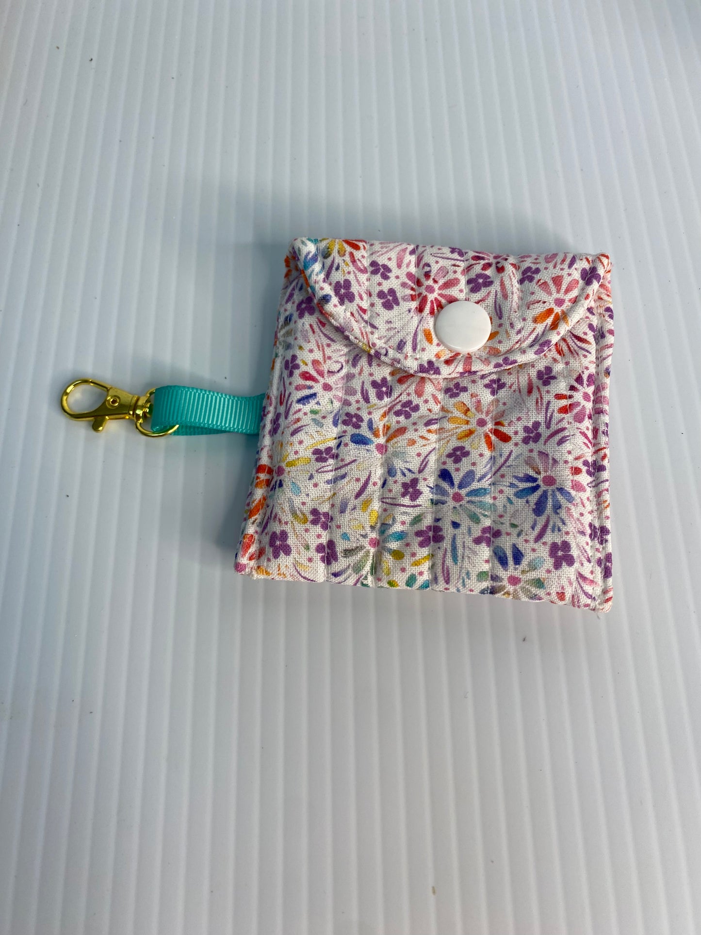 Small Ear Bud Pouch - Tiny Flowers in Pink and Purple