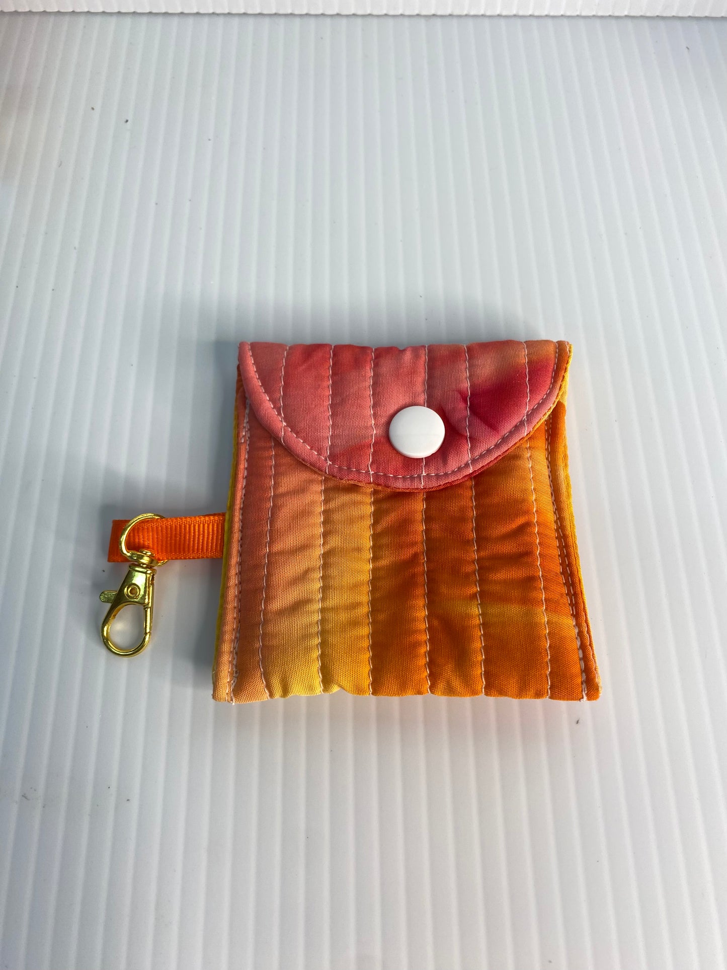Small Ear Bud Pouch - Orange and Pink Stripes