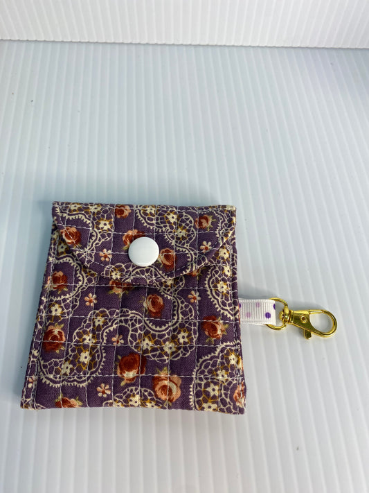 Small Ear Bud Pouch - Purple lace and flowers