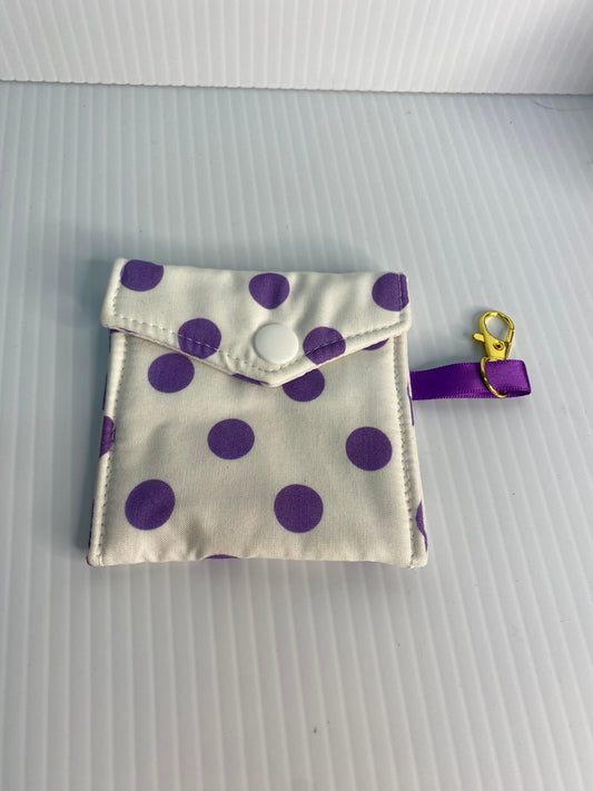 Large Ear Bud Pouch - White with Purple Spots